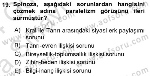 Modern Felsefe 1 Dersi 2023 - 2024 Yılı (Vize) Ara Sınav Soruları 19. Soru