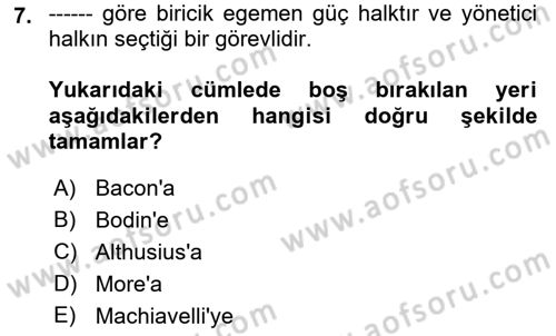 Modern Felsefe 1 Dersi 2023 - 2024 Yılı (Vize) Ara Sınav Soruları 7. Soru