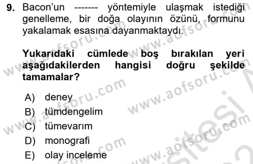 Modern Felsefe 1 Dersi 2023 - 2024 Yılı (Vize) Ara Sınav Soruları 9. Soru