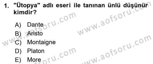 Modern Felsefe 1 Dersi 2023 - 2024 Yılı (Final) Dönem Sonu Sınav Soruları 1. Soru