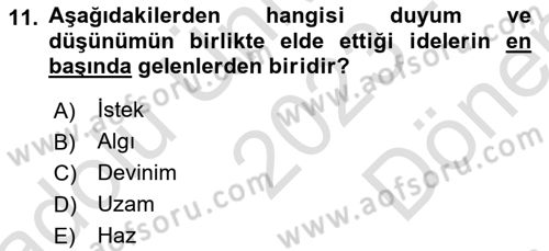 Modern Felsefe 1 Dersi 2023 - 2024 Yılı (Final) Dönem Sonu Sınav Soruları 11. Soru