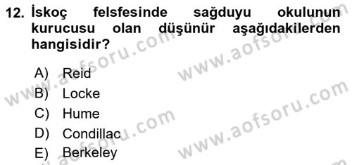 Modern Felsefe 1 Dersi 2023 - 2024 Yılı (Final) Dönem Sonu Sınav Soruları 12. Soru