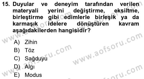 Modern Felsefe 1 Dersi 2023 - 2024 Yılı (Final) Dönem Sonu Sınav Soruları 15. Soru