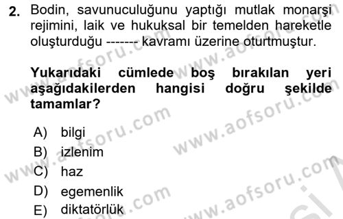 Modern Felsefe 1 Dersi 2023 - 2024 Yılı (Final) Dönem Sonu Sınav Soruları 2. Soru