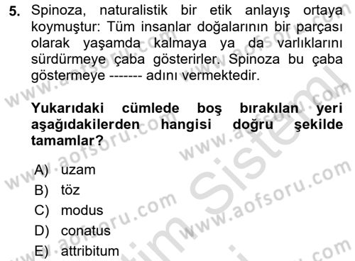 Modern Felsefe 1 Dersi 2023 - 2024 Yılı (Final) Dönem Sonu Sınav Soruları 5. Soru