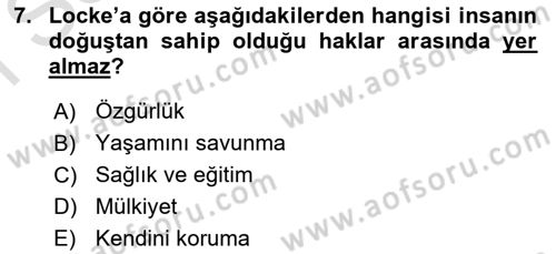 Modern Felsefe 1 Dersi 2023 - 2024 Yılı (Final) Dönem Sonu Sınav Soruları 7. Soru