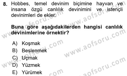 Modern Felsefe 1 Dersi 2023 - 2024 Yılı (Final) Dönem Sonu Sınav Soruları 8. Soru