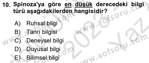 Modern Felsefe 1 Dersi 2023 - 2024 Yılı Yaz Okulu Sınav Soruları 10. Soru