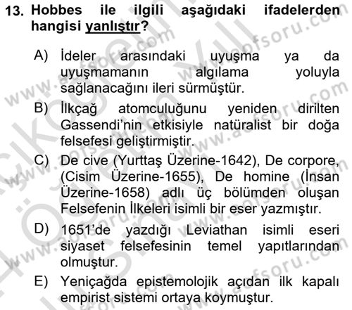 Modern Felsefe 1 Dersi 2023 - 2024 Yılı Yaz Okulu Sınav Soruları 13. Soru