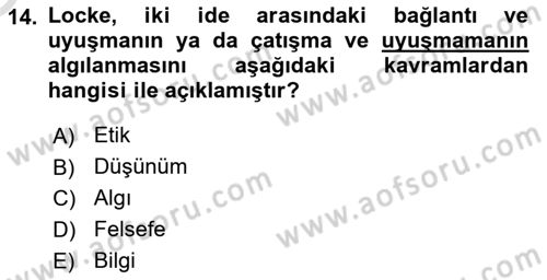 Modern Felsefe 1 Dersi 2023 - 2024 Yılı Yaz Okulu Sınav Soruları 14. Soru