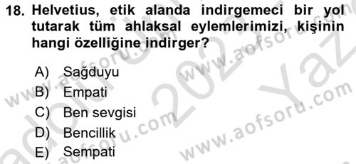 Modern Felsefe 1 Dersi 2023 - 2024 Yılı Yaz Okulu Sınav Soruları 18. Soru