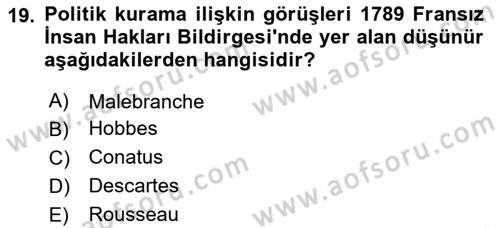 Modern Felsefe 1 Dersi 2023 - 2024 Yılı Yaz Okulu Sınav Soruları 19. Soru