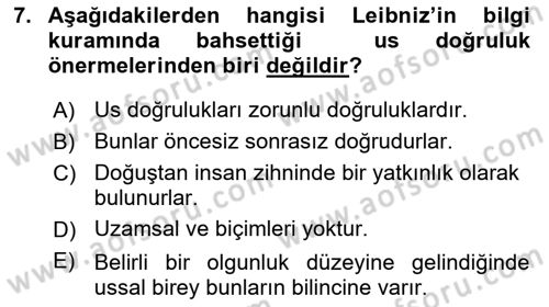 Modern Felsefe 1 Dersi 2023 - 2024 Yılı Yaz Okulu Sınav Soruları 7. Soru