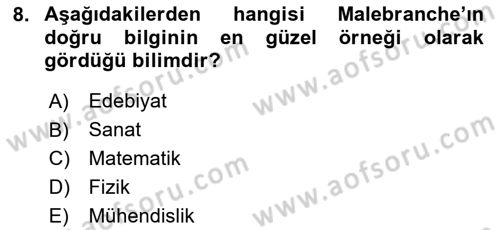 Modern Felsefe 1 Dersi 2023 - 2024 Yılı Yaz Okulu Sınav Soruları 8. Soru