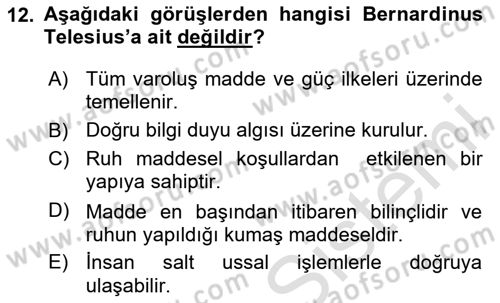 Modern Felsefe 1 Dersi Ara Sınavı Deneme Sınav Soruları 12. Soru