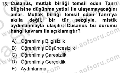 Modern Felsefe 1 Dersi Ara Sınavı Deneme Sınav Soruları 13. Soru