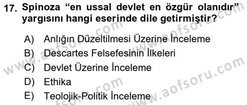 Modern Felsefe 1 Dersi 2024 - 2025 Yılı (Vize) Ara Sınav Soruları 17. Soru