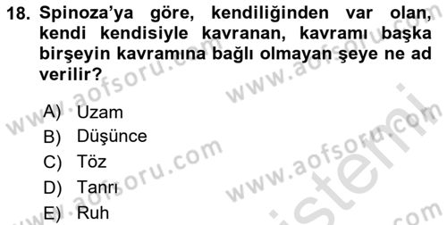 Modern Felsefe 1 Dersi Ara Sınavı Deneme Sınav Soruları 18. Soru