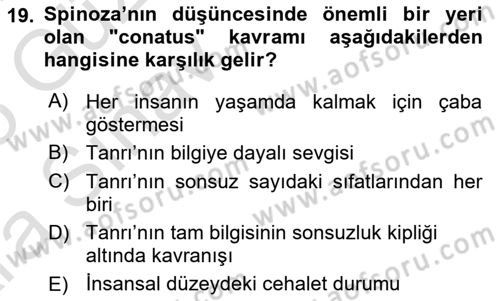 Modern Felsefe 1 Dersi 2024 - 2025 Yılı (Vize) Ara Sınav Soruları 19. Soru