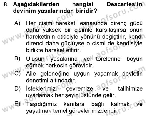 Modern Felsefe 1 Dersi Ara Sınavı Deneme Sınav Soruları 8. Soru