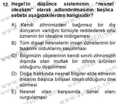 Modern Felsefe 2 Dersi 2014 - 2015 Yılı (Final) Dönem Sonu Sınav Soruları 12. Soru