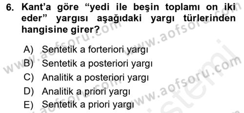 Modern Felsefe 2 Dersi 2015 - 2016 Yılı (Vize) Ara Sınav Soruları 6. Soru