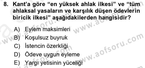Modern Felsefe 2 Dersi 2015 - 2016 Yılı (Vize) Ara Sınav Soruları 8. Soru