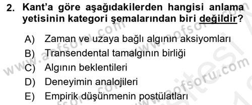 Modern Felsefe 2 Dersi 2017 - 2018 Yılı (Vize) Ara Sınav Soruları 2. Soru