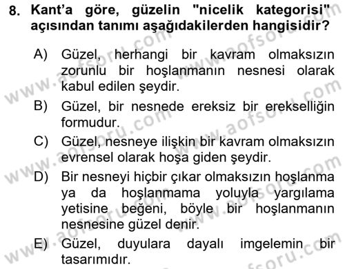 Modern Felsefe 2 Dersi 2017 - 2018 Yılı (Vize) Ara Sınav Soruları 8. Soru