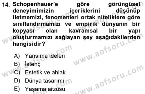 Modern Felsefe 2 Dersi 2017 - 2018 Yılı (Final) Dönem Sonu Sınavı 14. Soru