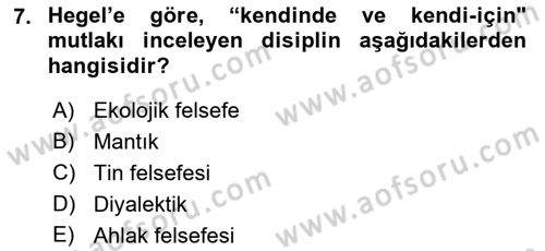 Modern Felsefe 2 Dersi 2017 - 2018 Yılı (Final) Dönem Sonu Sınavı 7. Soru