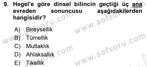 Modern Felsefe 2 Dersi 2017 - 2018 Yılı (Final) Dönem Sonu Sınavı 9. Soru