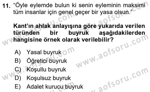 Modern Felsefe 2 Dersi 2018 - 2019 Yılı (Vize) Ara Sınav Soruları 11. Soru