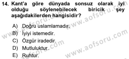 Modern Felsefe 2 Dersi 2018 - 2019 Yılı (Vize) Ara Sınav Soruları 14. Soru