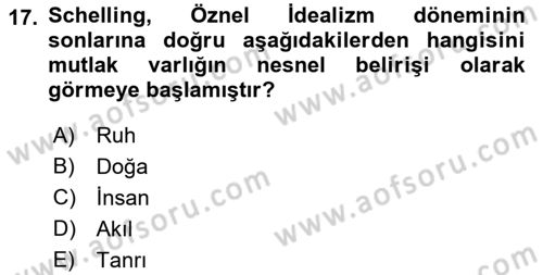 Modern Felsefe 2 Dersi 2018 - 2019 Yılı (Vize) Ara Sınav Soruları 17. Soru