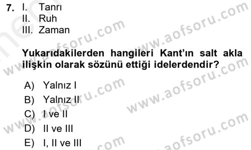 Modern Felsefe 2 Dersi 2018 - 2019 Yılı (Vize) Ara Sınav Soruları 7. Soru