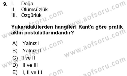 Modern Felsefe 2 Dersi 2018 - 2019 Yılı (Vize) Ara Sınav Soruları 9. Soru