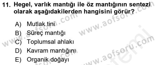 Modern Felsefe 2 Dersi 2018 - 2019 Yılı (Final) Dönem Sonu Sınav Soruları 11. Soru