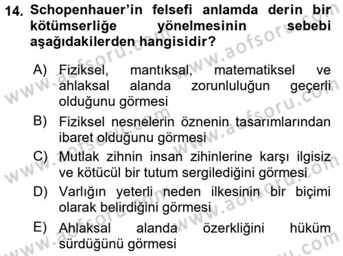 Modern Felsefe 2 Dersi 2018 - 2019 Yılı (Final) Dönem Sonu Sınav Soruları 14. Soru