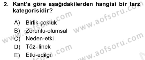 Modern Felsefe 2 Dersi 2018 - 2019 Yılı (Final) Dönem Sonu Sınav Soruları 2. Soru