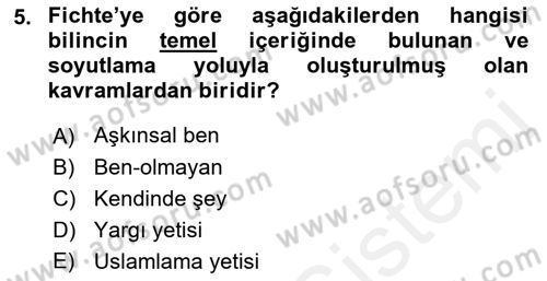 Modern Felsefe 2 Dersi 2018 - 2019 Yılı (Final) Dönem Sonu Sınav Soruları 5. Soru