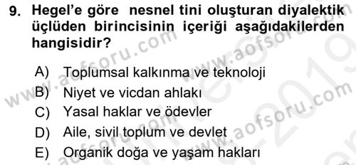 Modern Felsefe 2 Dersi 2018 - 2019 Yılı (Final) Dönem Sonu Sınav Soruları 9. Soru