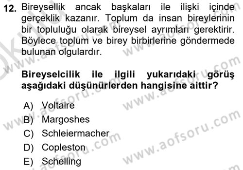 Modern Felsefe 2 Dersi 2020 - 2021 Yılı Yaz Okulu Sınav Soruları 12. Soru