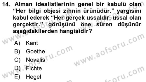 Modern Felsefe 2 Dersi 2020 - 2021 Yılı Yaz Okulu Sınav Soruları 14. Soru