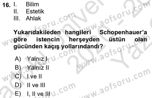 Modern Felsefe 2 Dersi 2020 - 2021 Yılı Yaz Okulu Sınav Soruları 16. Soru