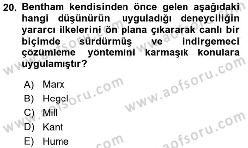 Modern Felsefe 2 Dersi 2020 - 2021 Yılı Yaz Okulu Sınav Soruları 20. Soru