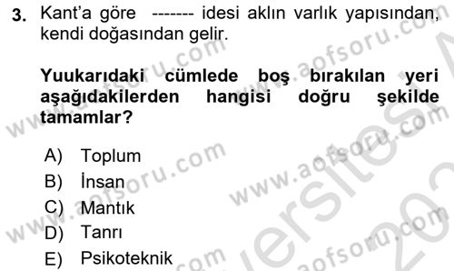 Modern Felsefe 2 Dersi 2020 - 2021 Yılı Yaz Okulu Sınav Soruları 3. Soru