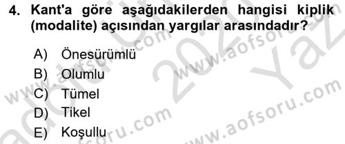 Modern Felsefe 2 Dersi 2020 - 2021 Yılı Yaz Okulu Sınav Soruları 4. Soru