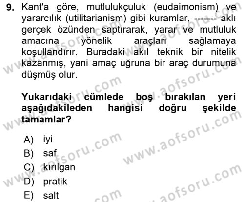 Modern Felsefe 2 Dersi 2020 - 2021 Yılı Yaz Okulu Sınav Soruları 9. Soru