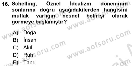 Modern Felsefe 2 Dersi 2021 - 2022 Yılı (Vize) Ara Sınav Soruları 16. Soru
